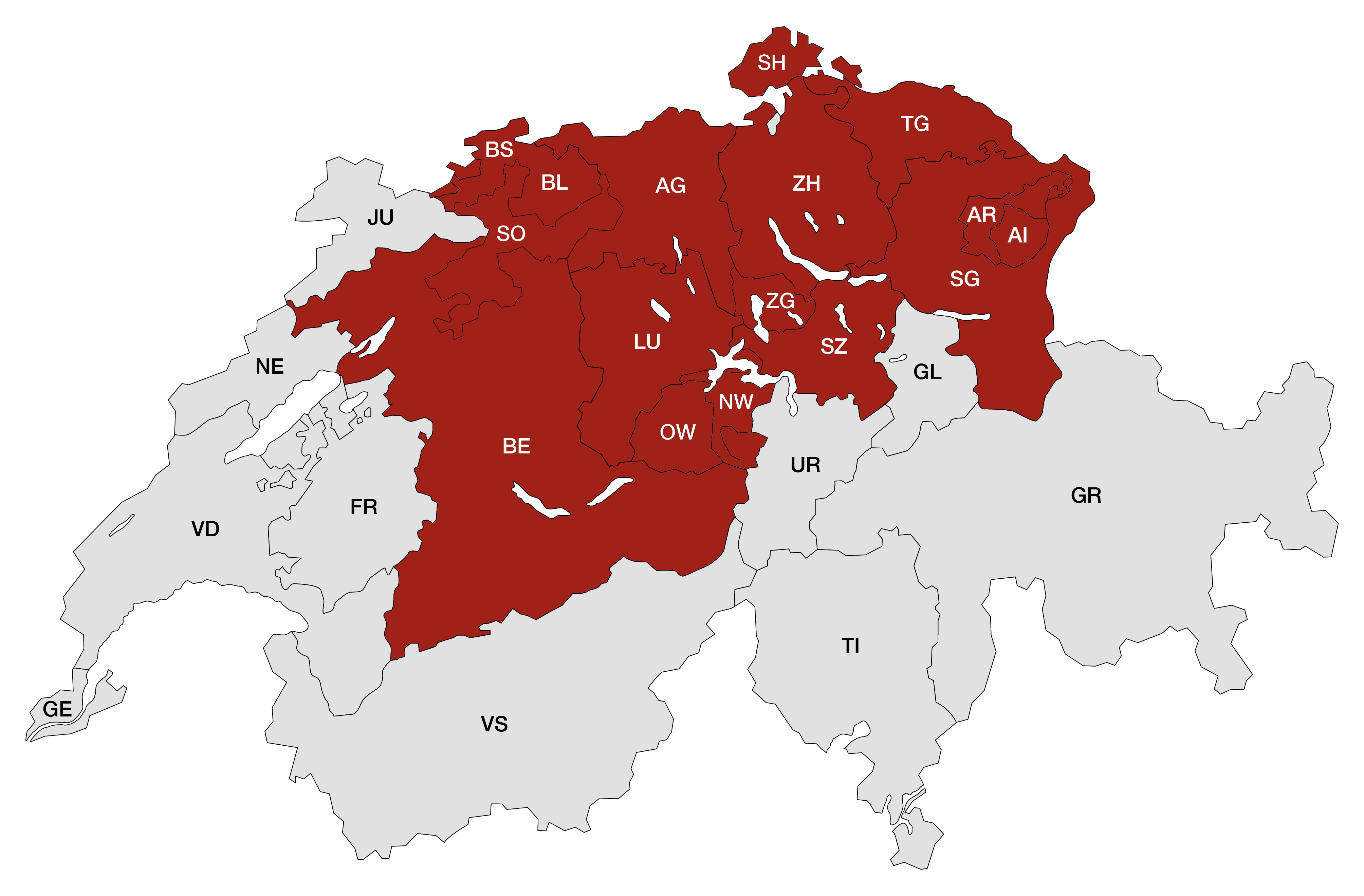 Schwyz, Zürich, Basel, Bern, Luzern, Aargau, St.Gallen, Thurgau